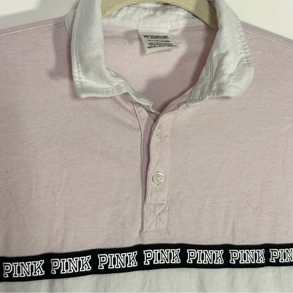 Victoria’s Secret PINK Rugby Shirt Long Sleeve Colorblock Pink w Black S Logo - Picture 5 of 12